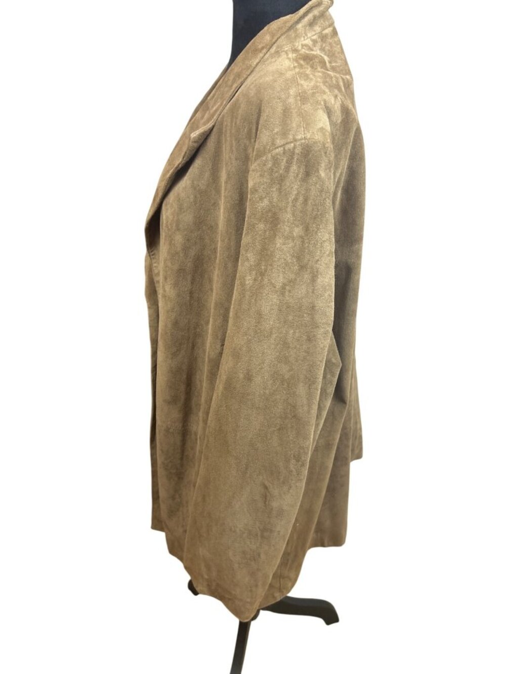 Vtg Silhouettes Jacket Women's 2X Brown Genuine Leather Open Front Suede Coat - Picture 3 of 11